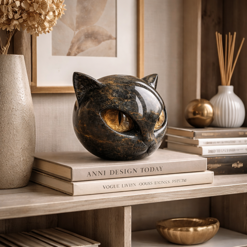 Black Cat Marble Decor – Minimalist Resin Sculpture