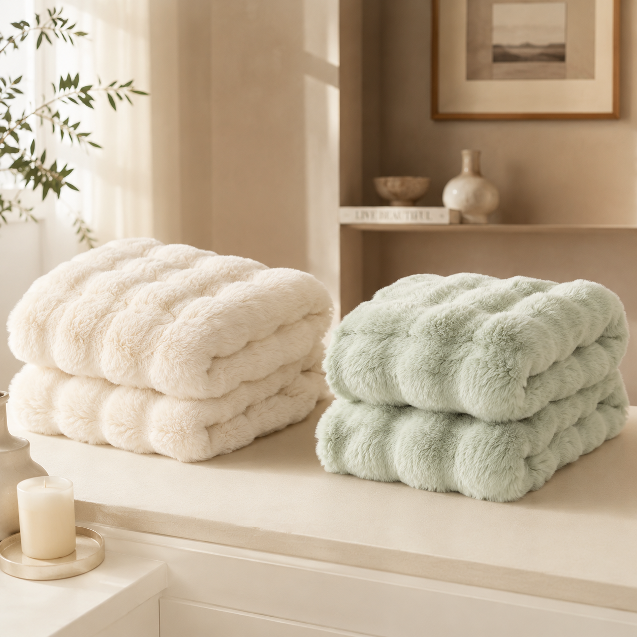 Luxury Faux Rabbit Fur Sofa Throw