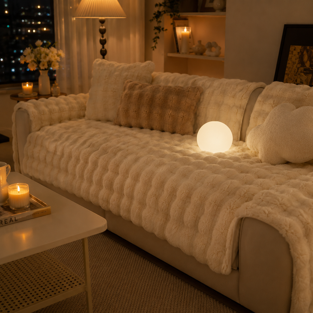 Luxury Faux Rabbit Fur Sofa Throw