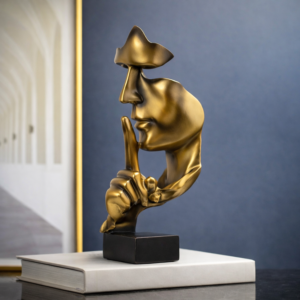 Abstract Thinker Statue – “Silence Is Gold” Modern Decor Sculpture