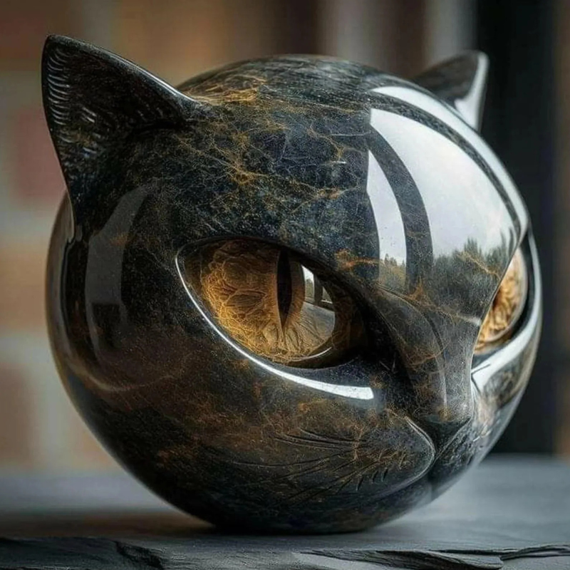 Black Cat Marble Decor – Minimalist Resin Sculpture