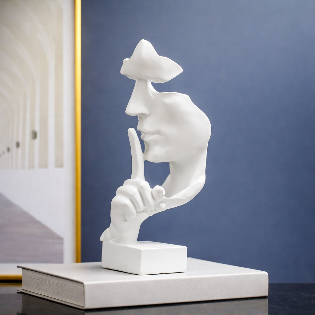 Abstract Thinker Statue – “Silence Is Gold” Modern Decor Sculpture