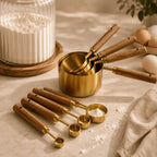 Gold measuring spoon set for elegant cooking and baking preparation