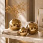Golden sphere ceramic vase set for elegant home décor
