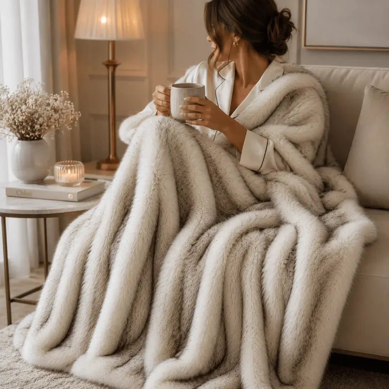 Luxury faux fur blanket for living room and bedroom décor