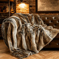 Luxury faux fur plaid throw blanket for living room and bedroom décor