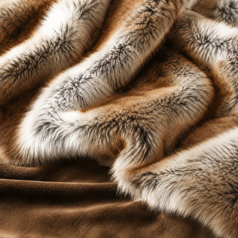 Luxury faux fur plaid throw blanket for living room and bedroom décor