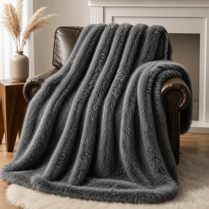 Luxury faux fur throw blanket for living room and bedroom décor