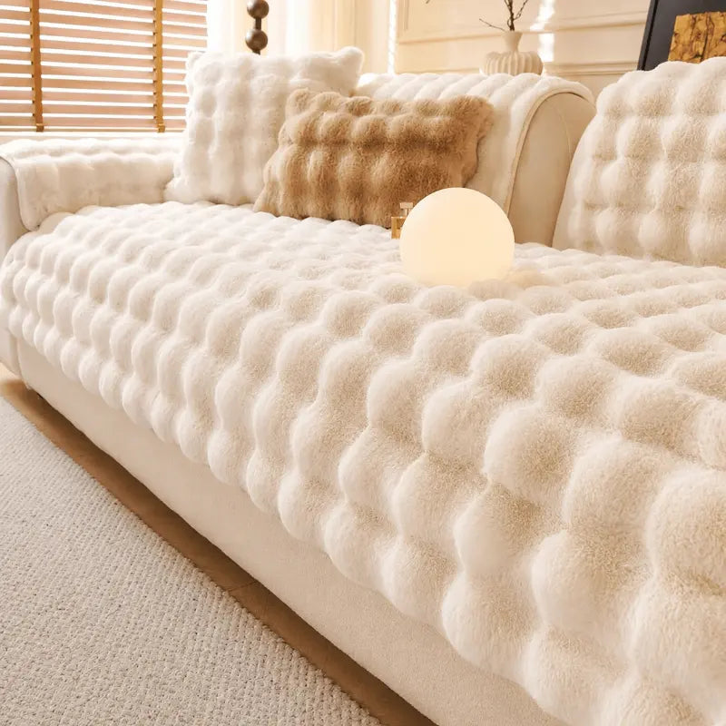 Luxury faux rabbit fur sofa throw for living room and bedroom décor