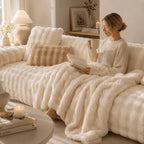 Luxury faux rabbit fur sofa throw for living room and bedroom décor