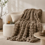 Luxury plush throw blanket with textured coffee finish for living room and bedroom décor