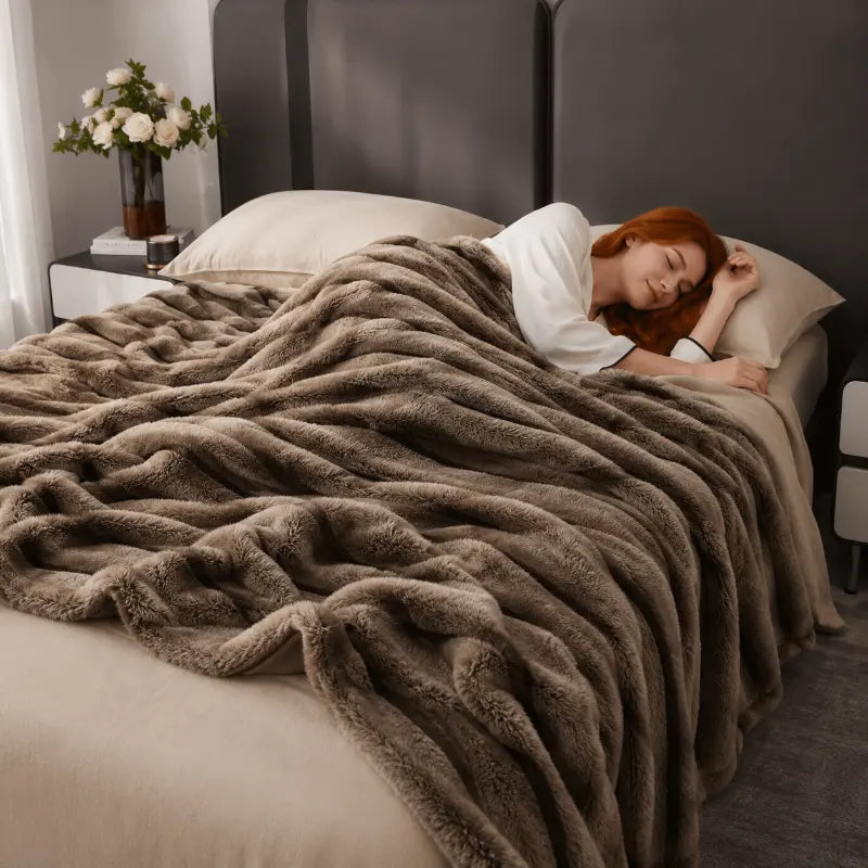 Luxury plush throw blanket with textured coffee finish for living room and bedroom décor