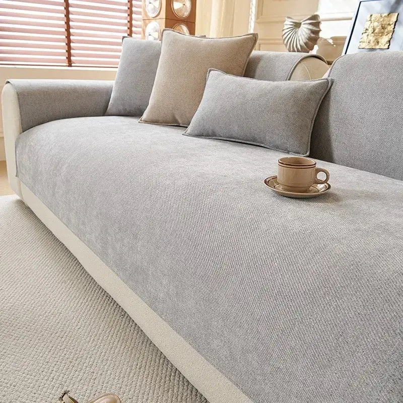 Minimalist chenille sofa cover with non-slip design for modern living rooms