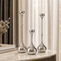 Modern silver metal candle holder set for minimalist home décor