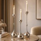 Modern silver metal candle holder set for minimalist home décor