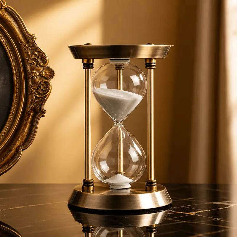 Decorative metal hourglass sand timer for desk and home décor