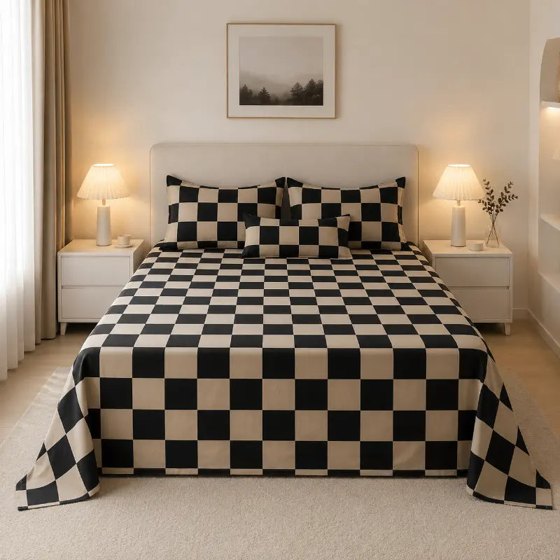 Nordic plaid flat bed sheet for a comfortable and elegant bedroom
