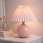 Pleated ceramic table lamp for bedside and living room lighting