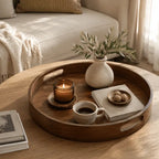 Round bamboo serving tray for dining table and home décor
