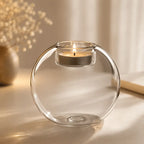 Round glass candle holder for elegant table and home décor
