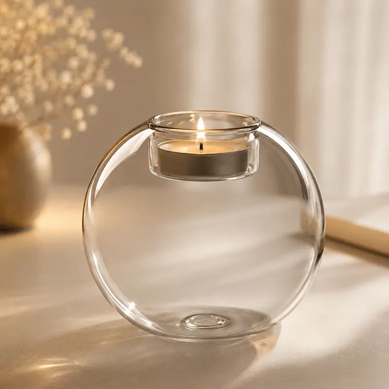 Round glass candle holder for elegant table and home décor