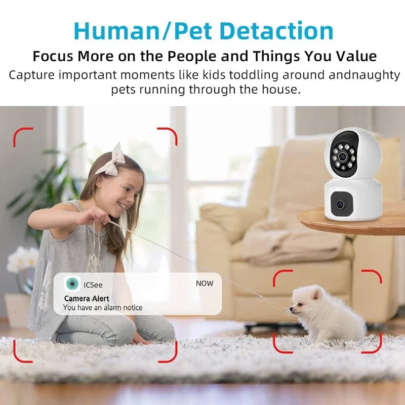 8MP 4K Wifi Camera Dual Lens Indoor Smart Home IP Camera Night Vision Two-way Audio Wireless PTZ Surveillance Baby Monitor CCTV