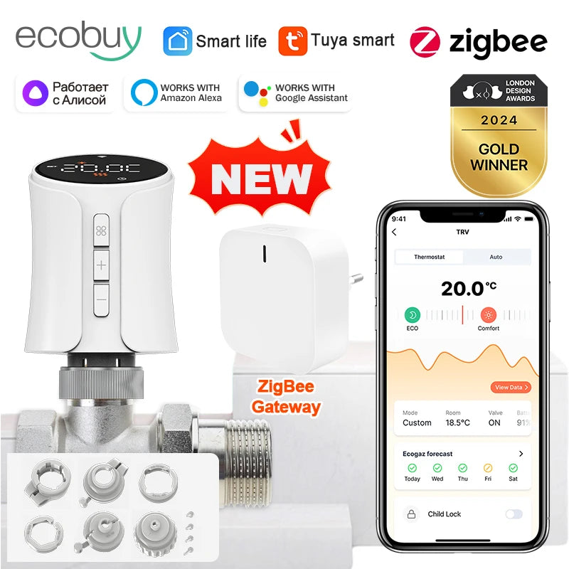 Tuya Zigbee 3.0 Thermostat Valve Smart Radiator Valve Connected Thermostatic Valve Temperature Controller Google Home Alexa