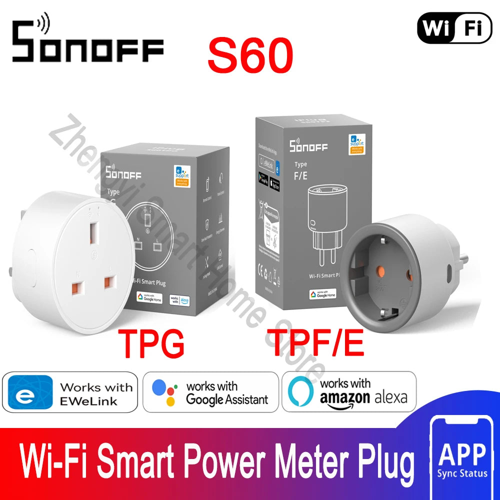 SONOFF S60 EU/UK WiFi Socket Smart Home Plug Power Monitor Outlet Vioce eWeLink Remoter Control Alexa Google Home SmartThings