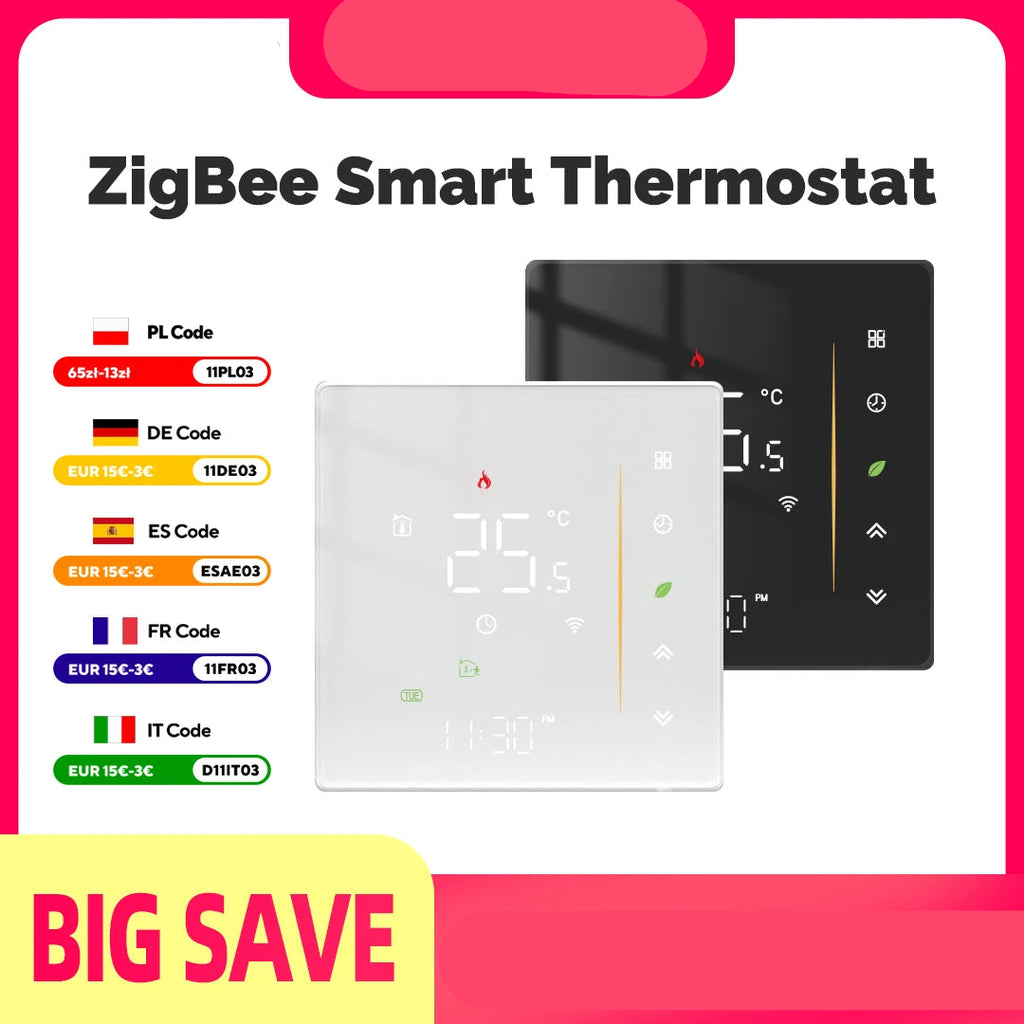 MOES Zigbee Thermostat Room Temperature Controller of Water/Electric Floor Heating Gas Boiler Humidity Tuya Work with Alex 5A16A