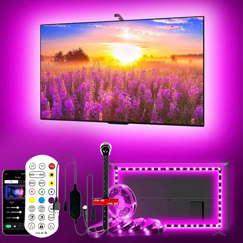 LED Ambient Light with AR Color Sensor RGBIC LED Strip Light Color Changing Smart LED TV Backlight for Home Theater Party Festiv
