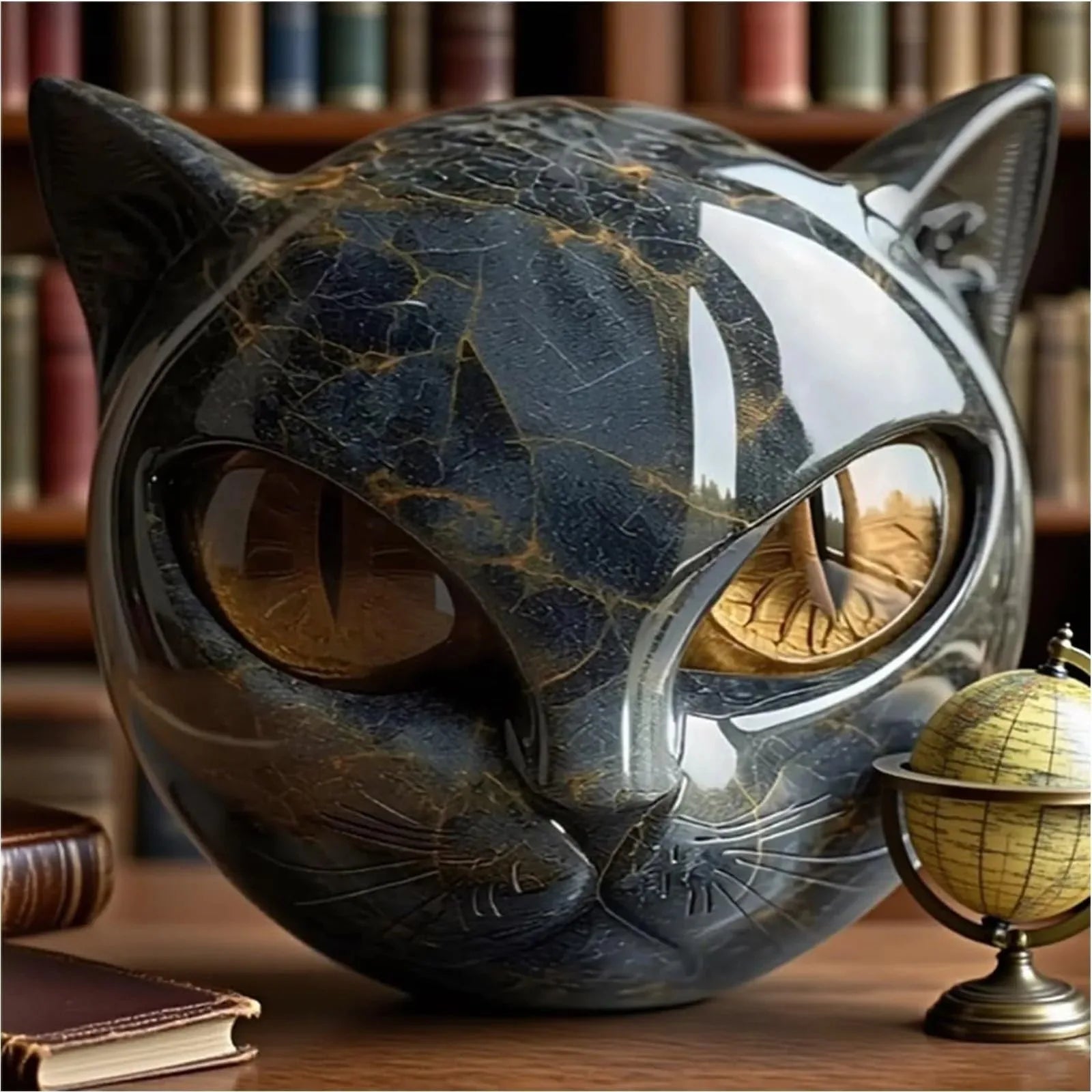 Black Cat Marble Decor – Minimalist Resin Sculpture