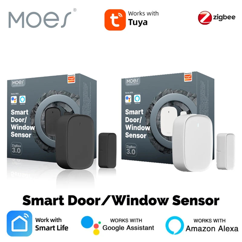 MOES Tuya ZigBee Smart Window Door Gate Sensor Detector Smart Home Security Alarm System Smart Life App For Alexa Google Home