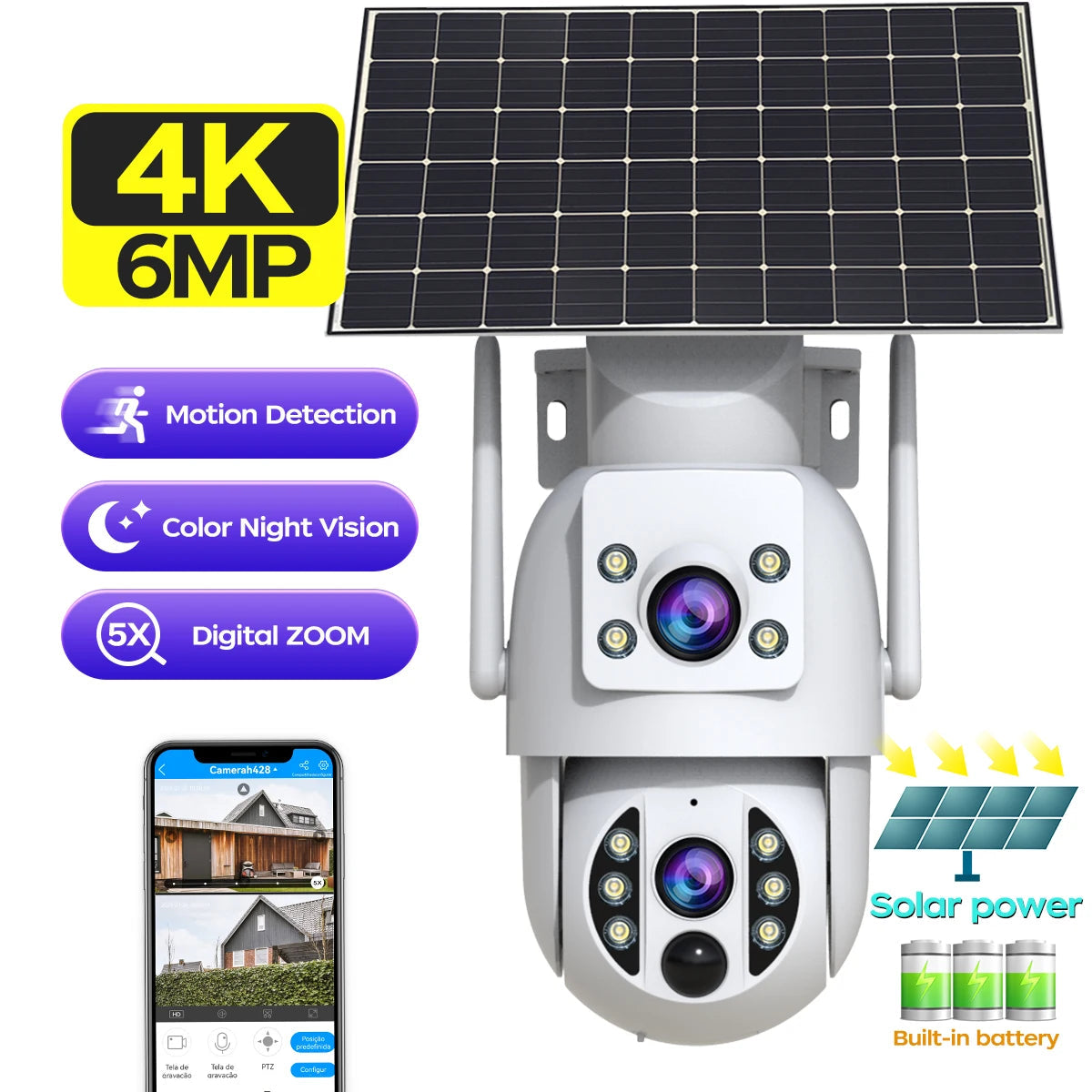 JOOAN 4K Solar Security Camera Wireless Outdoor Dual Lens Solar IP Camera PIR Human Detection Night Vision Battery CCTV Camera