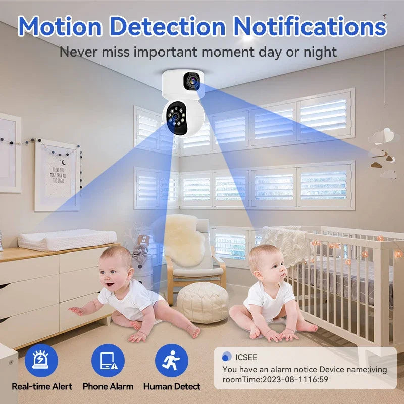8MP 4K Wifi Camera Dual Lens Indoor Smart Home IP Camera Night Vision Two-way Audio Wireless PTZ Surveillance Baby Monitor CCTV
