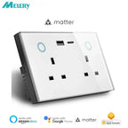 Melery Matter Smart Tuya USB TypeC PD 20W Wall Socket UK Plug Outlet Electricity Monitoring Wireless Remote Alexa Google Home