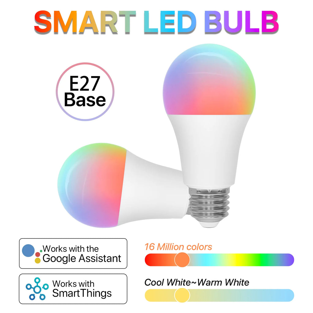 2PCS Tuya Smart LED Bulb E27 9W 900lm RGBCW Color Changing AC220V Bluetooth WiFi Alexa/Google Home Compatible Screw Light Bulbs