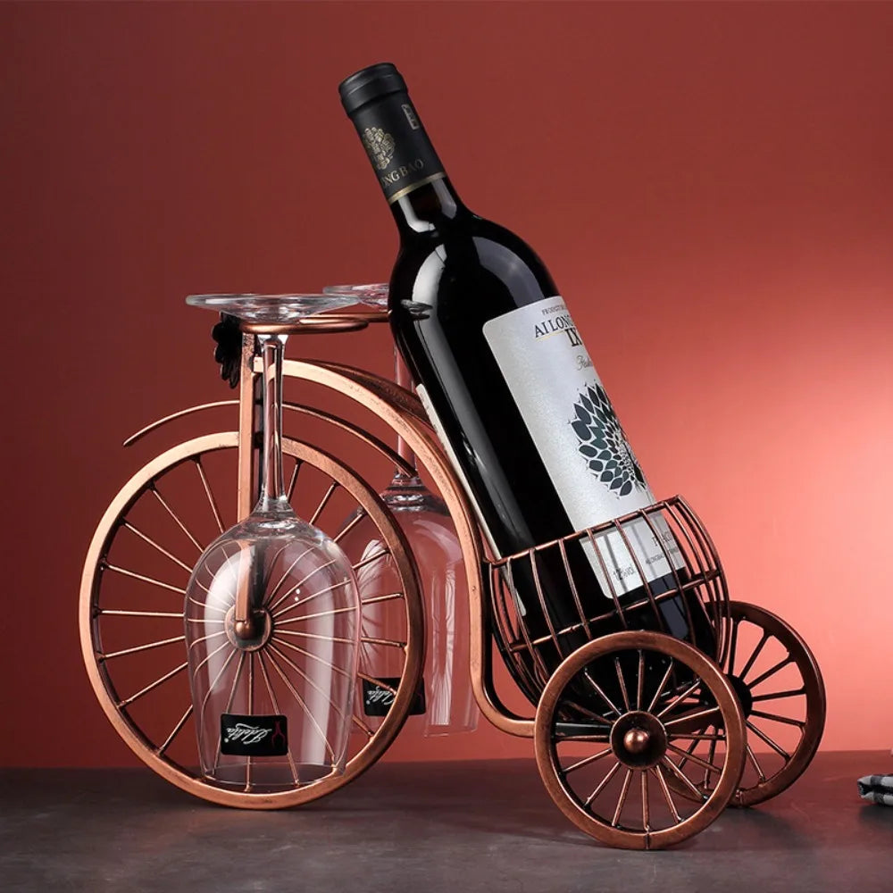 Retro Metal Wine Rack Tricycle Bottle Holder Decorative