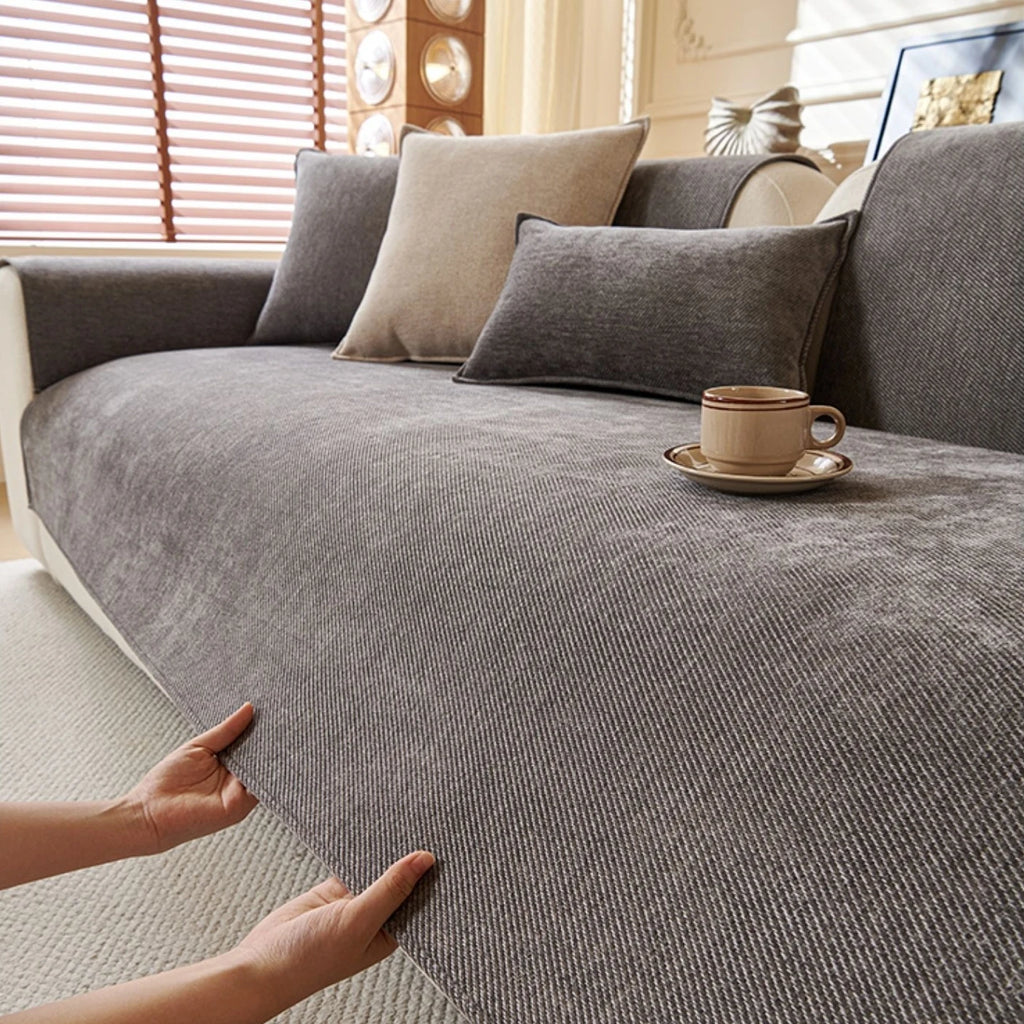 Minimalist Chenille Sofa Cover – Non-Slip Couch Protector for Modern Living Rooms
