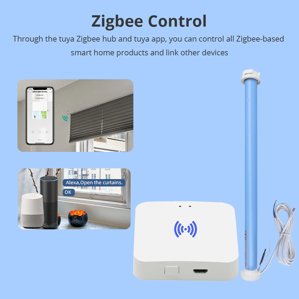 Zemismart Zigbee Smart Roller Shade Motor For 37mm Tube Works with Tuya Alexa Google Home Voice Electric Engine Blinds Shutter