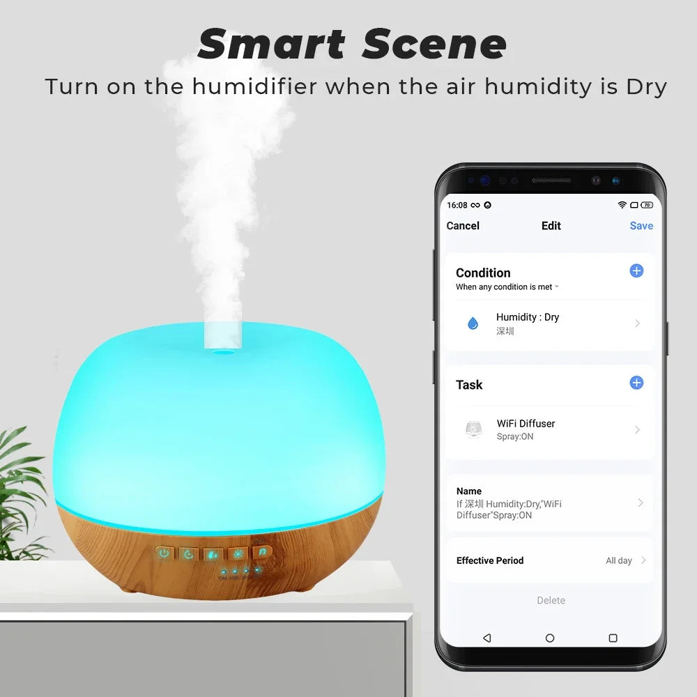 Tuya WiFi Humidifier Essential Aroma Oil Diffuser Smart Home Ultrasonic 500ml Air Humidifier Mist Maker for Alexa Google