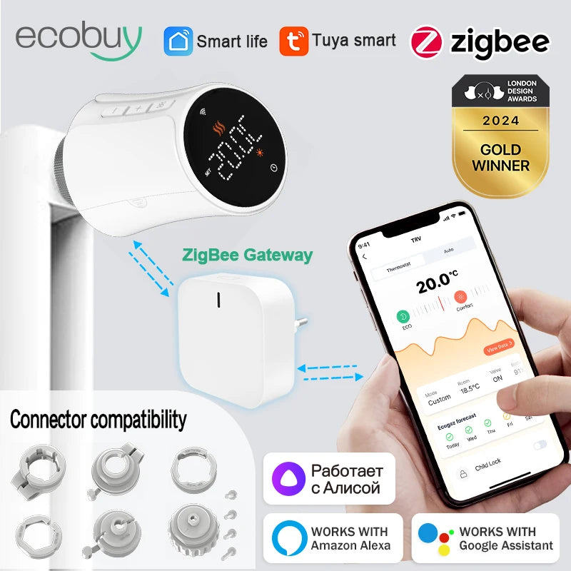 Tuya Zigbee 3.0 Thermostat Valve Smart Radiator Valve Connected Thermostatic Valve Temperature Controller Google Home Alexa
