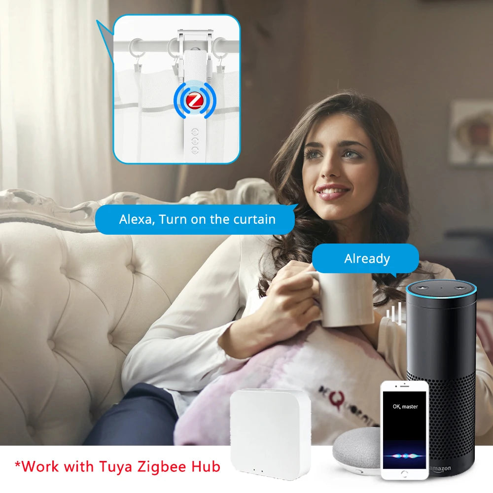 Zigbee Smart Curtain Driver Robot For Roman I Type U Type Curtains Track Alexa Google Home Control Zemismart Motor Drivers