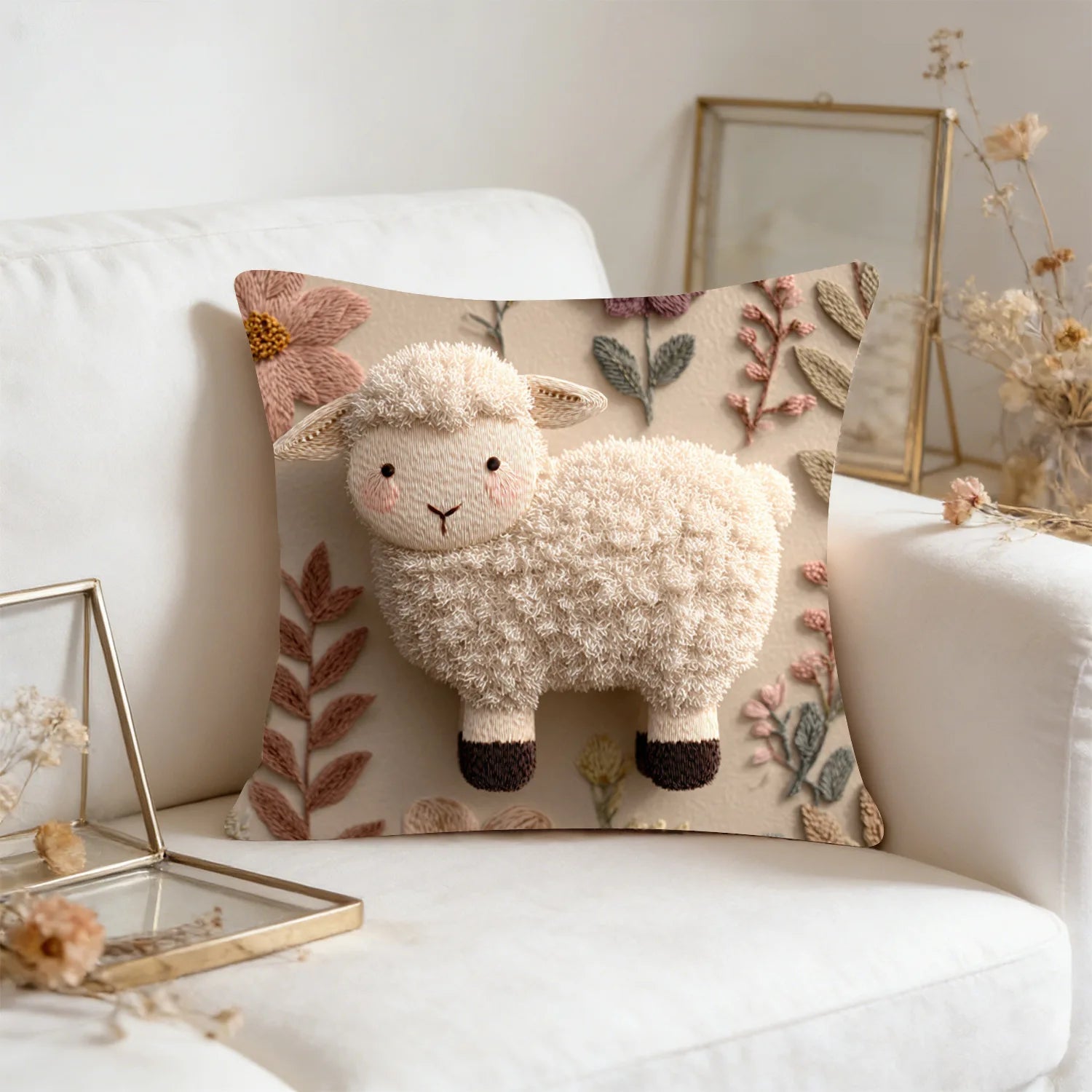 Easter Bunny Cushion Cover – Embroidered Decorative Pillow Case