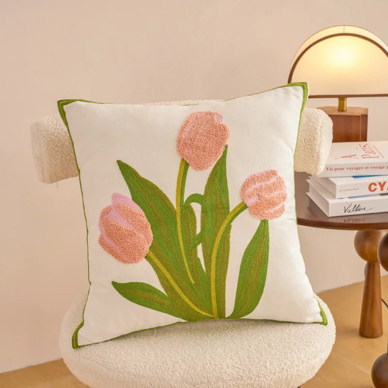 Embroidered Cushion Cover Cotton Decorative Pillowcase