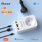 GIRIER Tuya Smart Plug WiFi 65W GaN Fast Charger with Type C USB A Fast Charging Ports EU/US/UK/FR Socket Outlet work with Alexa
