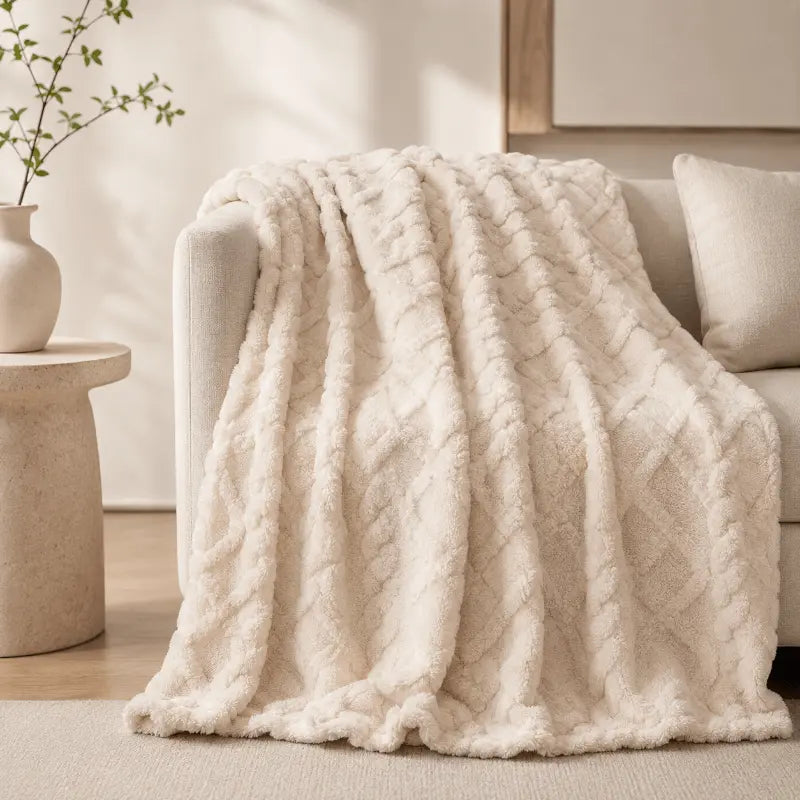 Soft coral fleece blanket for living room and bedroom décor