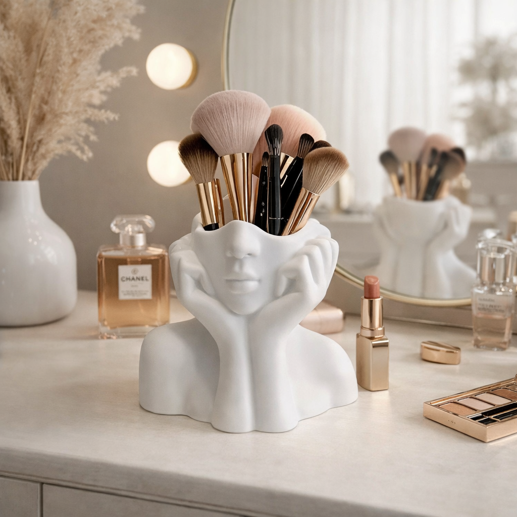 Makeup Brush Holder Face Design Cosmetic Organizer Vase