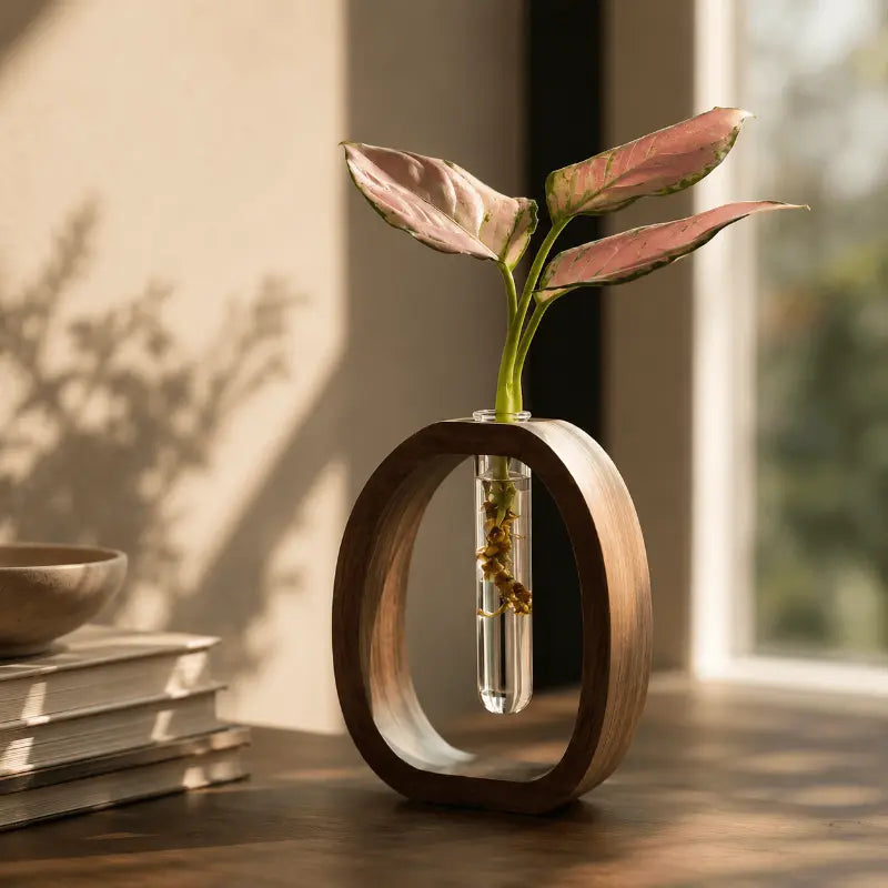 Wood and glass flower vase for modern home décor