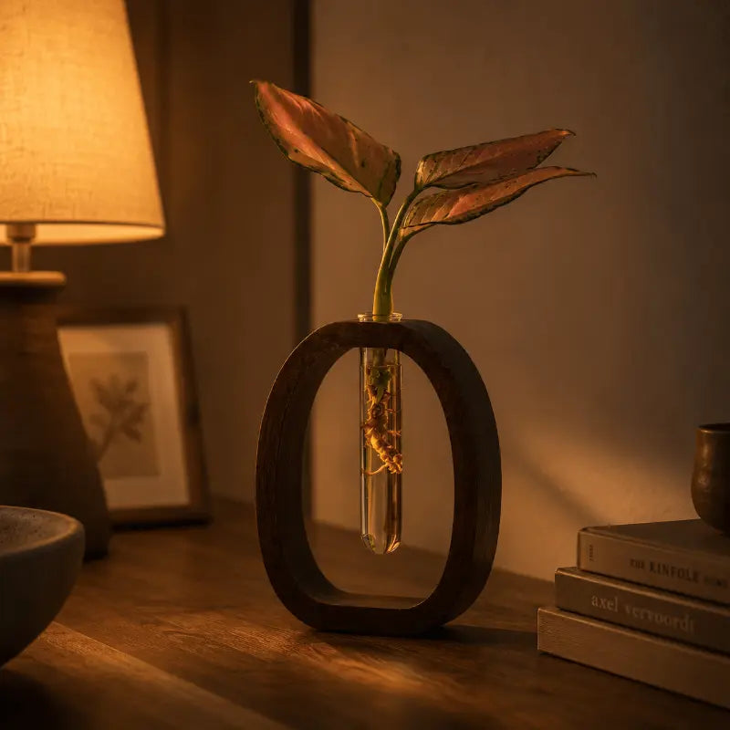 Wood and glass flower vase for modern home décor