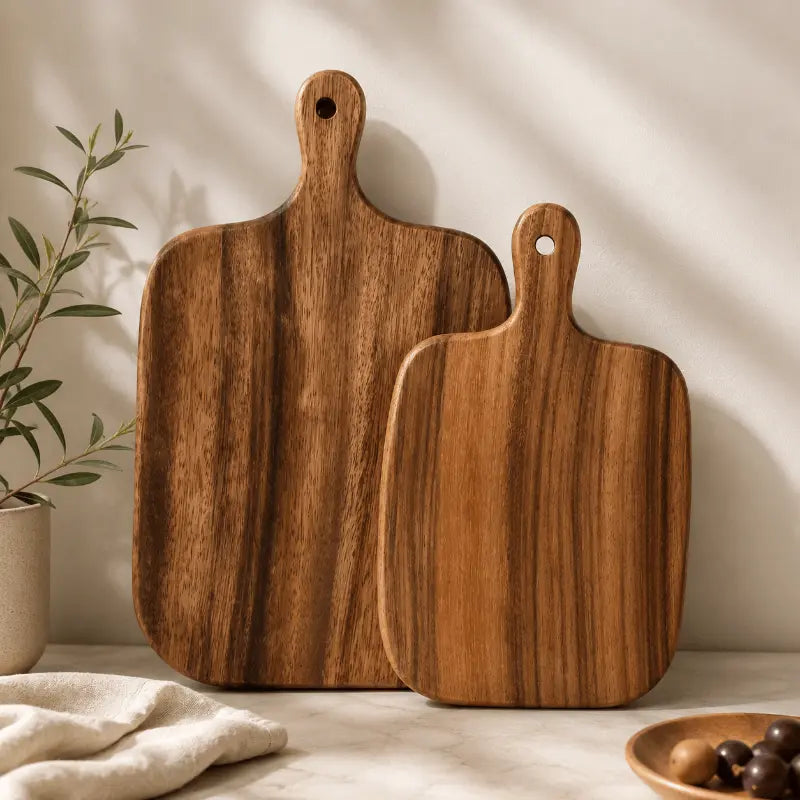 Wood serving board set for elegant food presentation and dining table décor